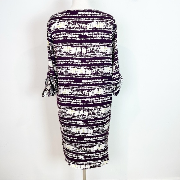 MOSSIMO BURGUNDY OFF-WHITE BOHO 3/4 ROLL TAB SLEEVE SHIFT DRESS WOMENS SZ MEDIUM - Picture 3 of 5